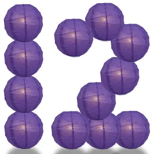 12 PACK |  Dark Purple Crisscross Ribbing, Hanging Paper Lantern Combo Set