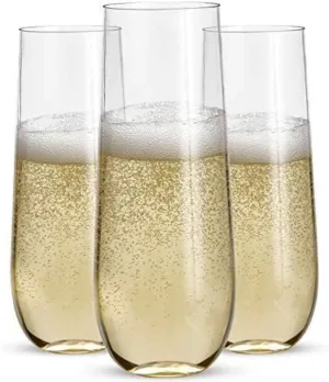 12pk Stemless Plastic Champagne Flutes - 9 Oz, Clear Plastic Wine Glasses