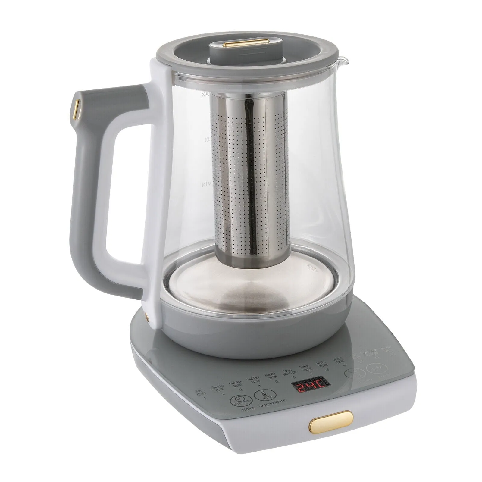 1.8L/0.48gal 800W Electric Kettle Glass Water Boiler Fast Boiling Tea Kettle Stainless Steel 40-90°C/104-194°F