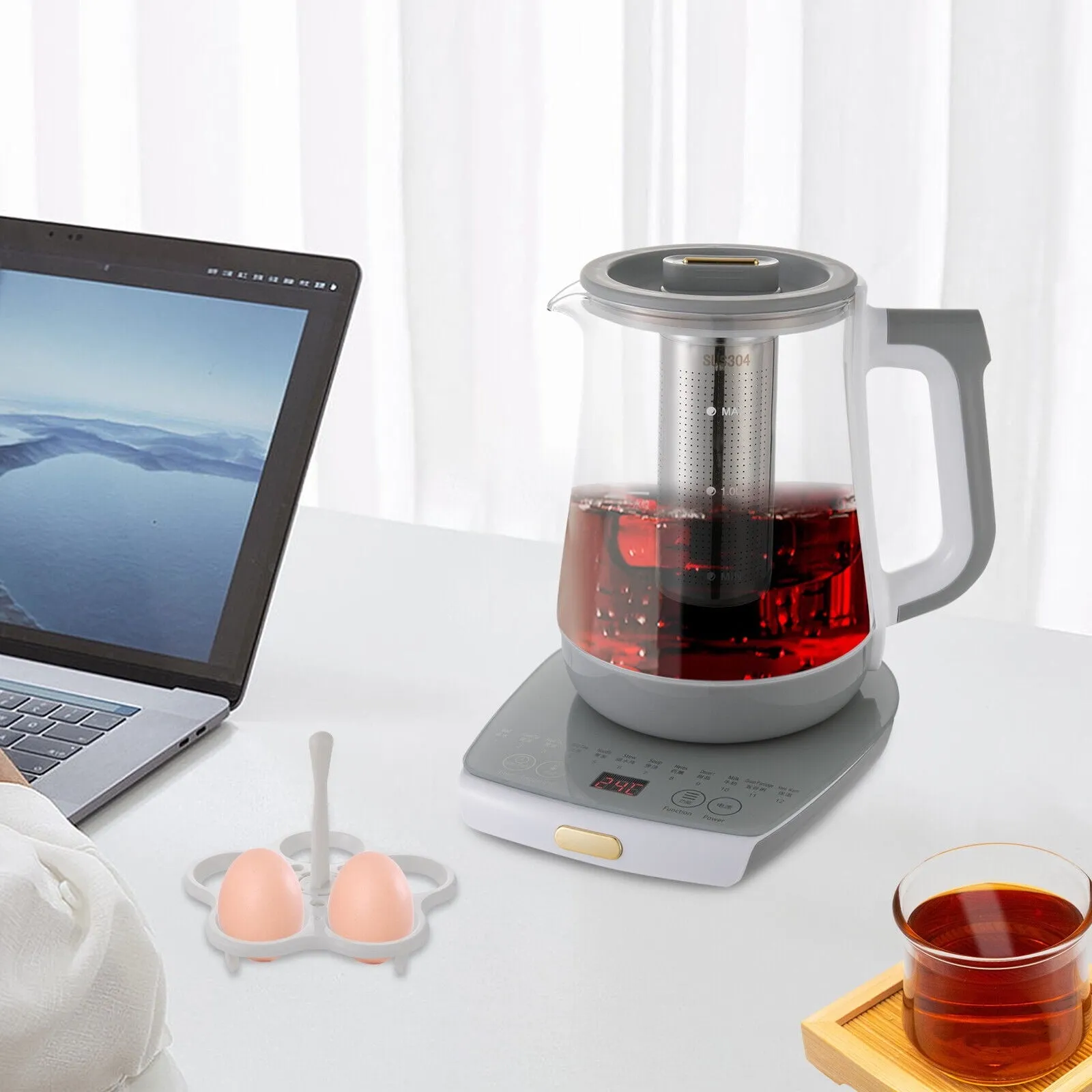 1.8L/0.48gal 800W Electric Kettle Glass Water Boiler Fast Boiling Tea Kettle Stainless Steel 40-90°C/104-194°F