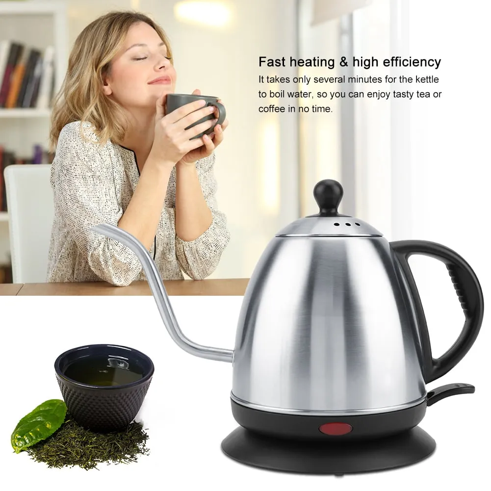 1L Stainless Steel Electric Gooseneck Kettle Fast Water Heating Boiling Dripper Pot (EU Plug)