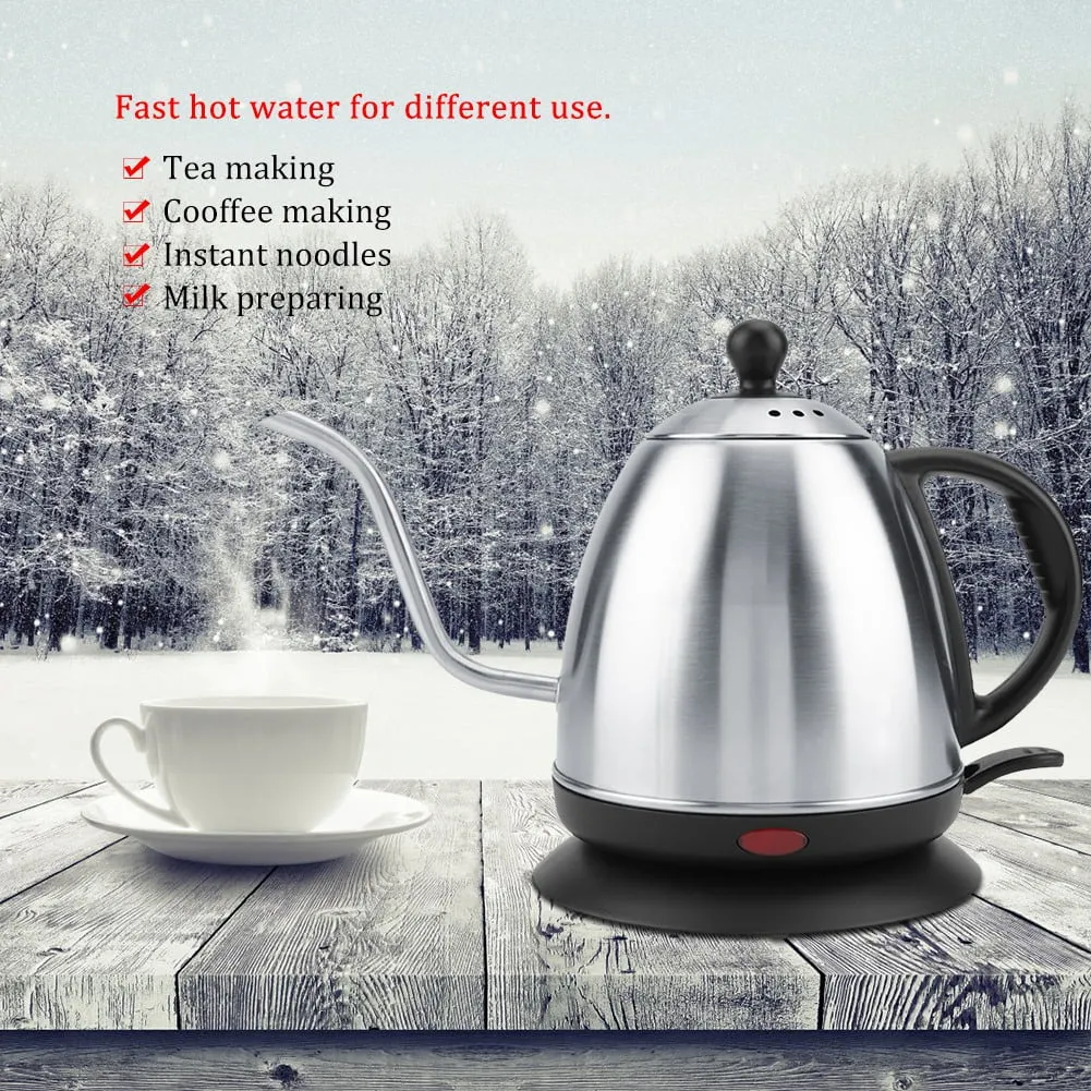 1L Stainless Steel Electric Gooseneck Kettle Fast Water Heating Boiling Dripper Pot (EU Plug)