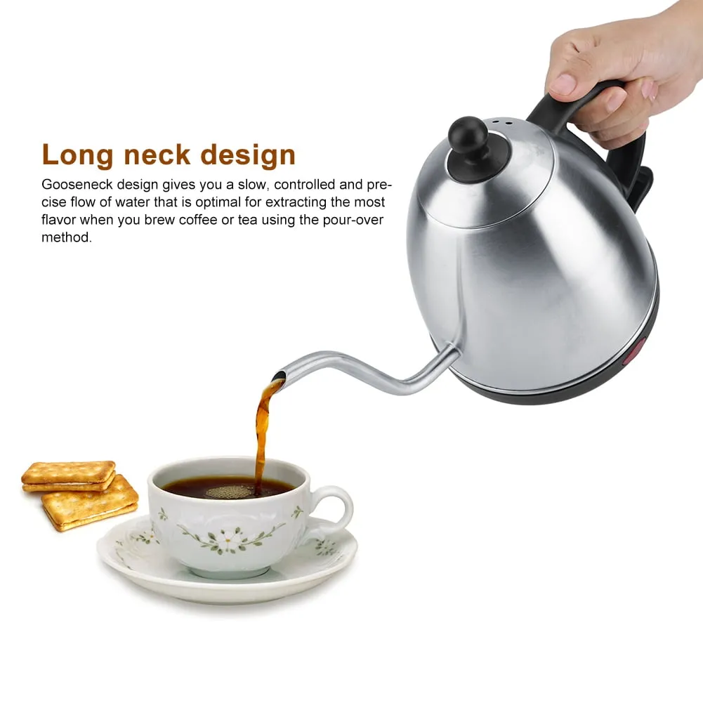 1L Stainless Steel Electric Gooseneck Kettle Fast Water Heating Boiling Dripper Pot (EU Plug)