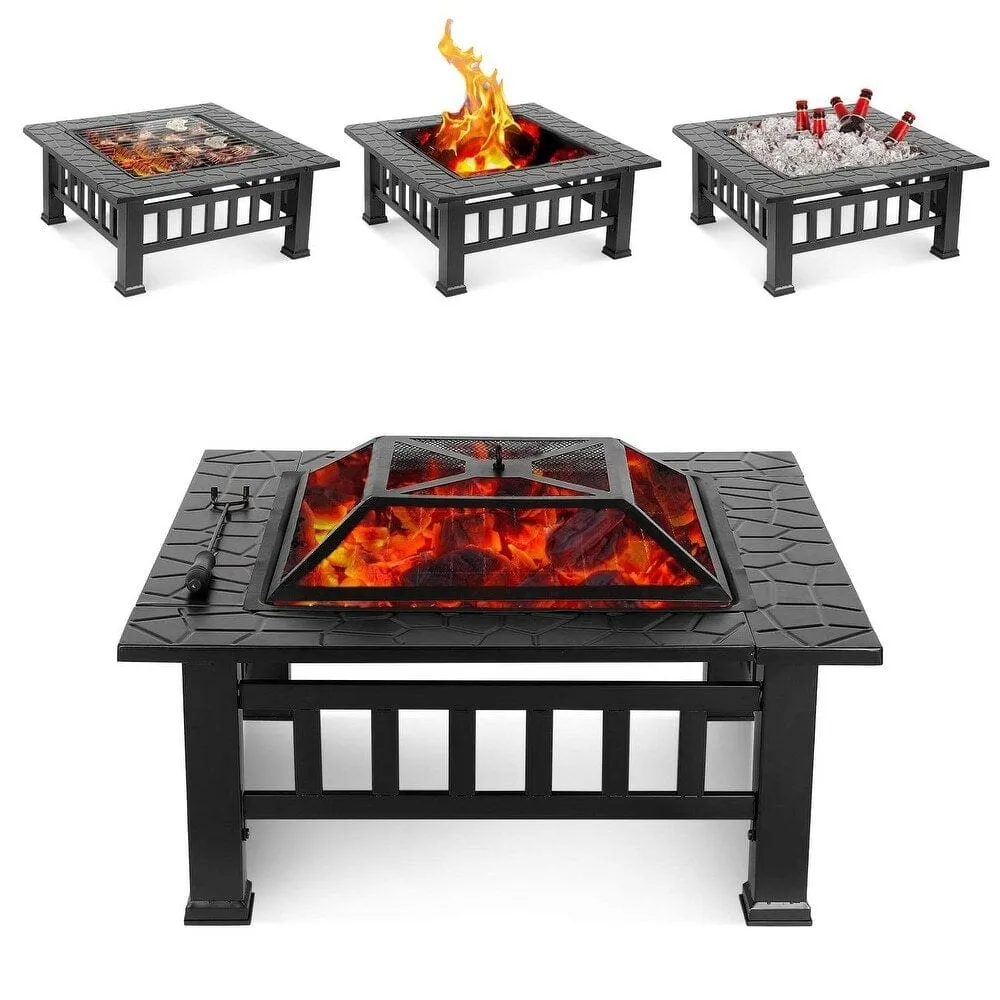 32 Inch Metal Portable Courtyard Fire Pit with Heating and Cooking Accessories