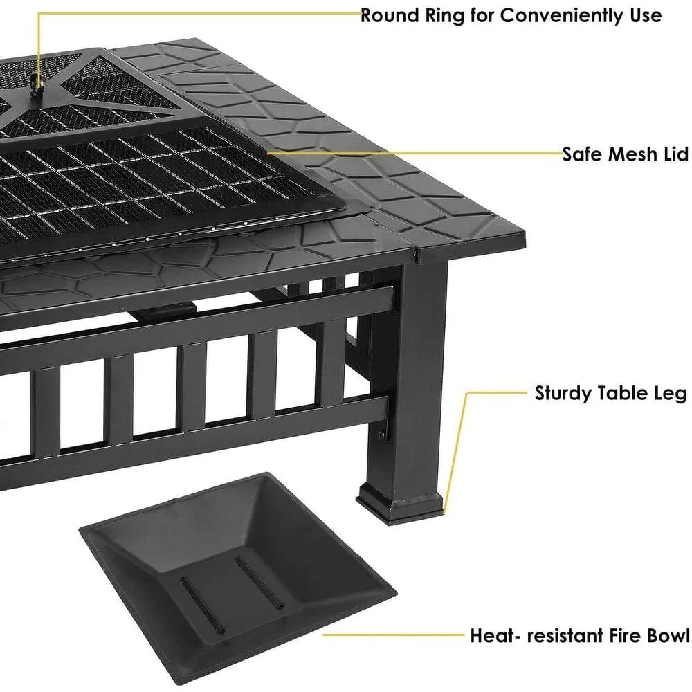 32 Inch Metal Portable Courtyard Fire Pit with Heating and Cooking Accessories