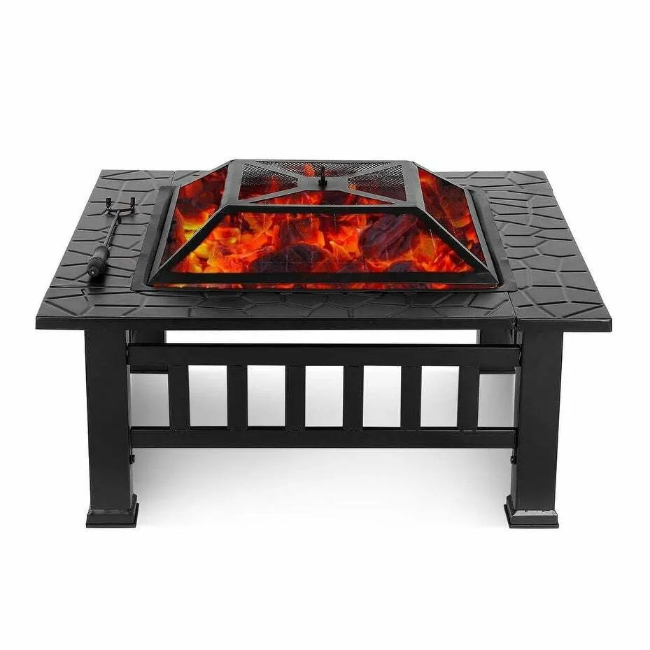 32 Inch Metal Portable Courtyard Fire Pit with Heating and Cooking Accessories