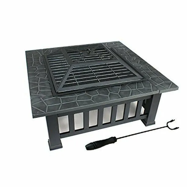 32 Inch Metal Portable Courtyard Fire Pit with Heating and Cooking Accessories