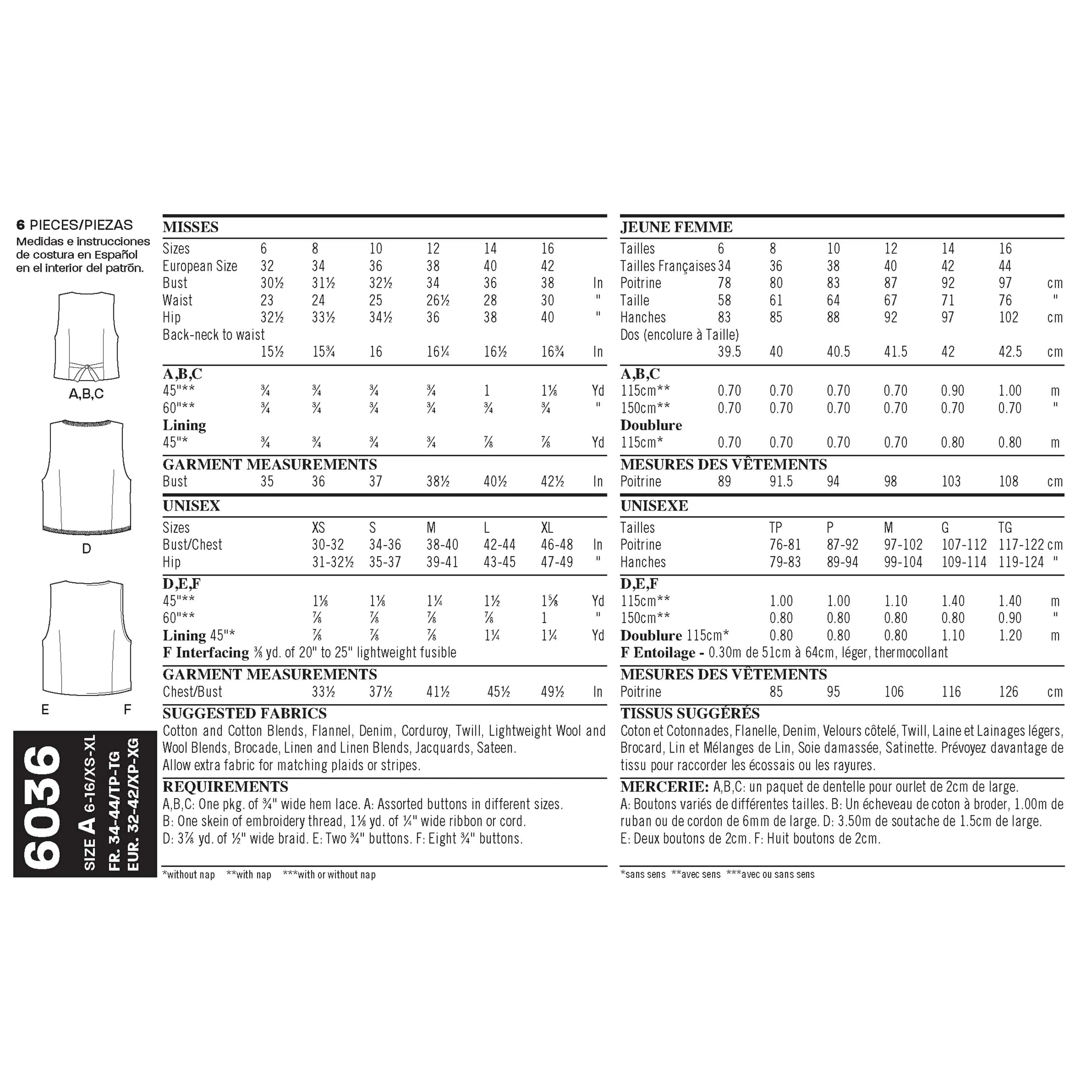 6036 Misses' & Men's Vests