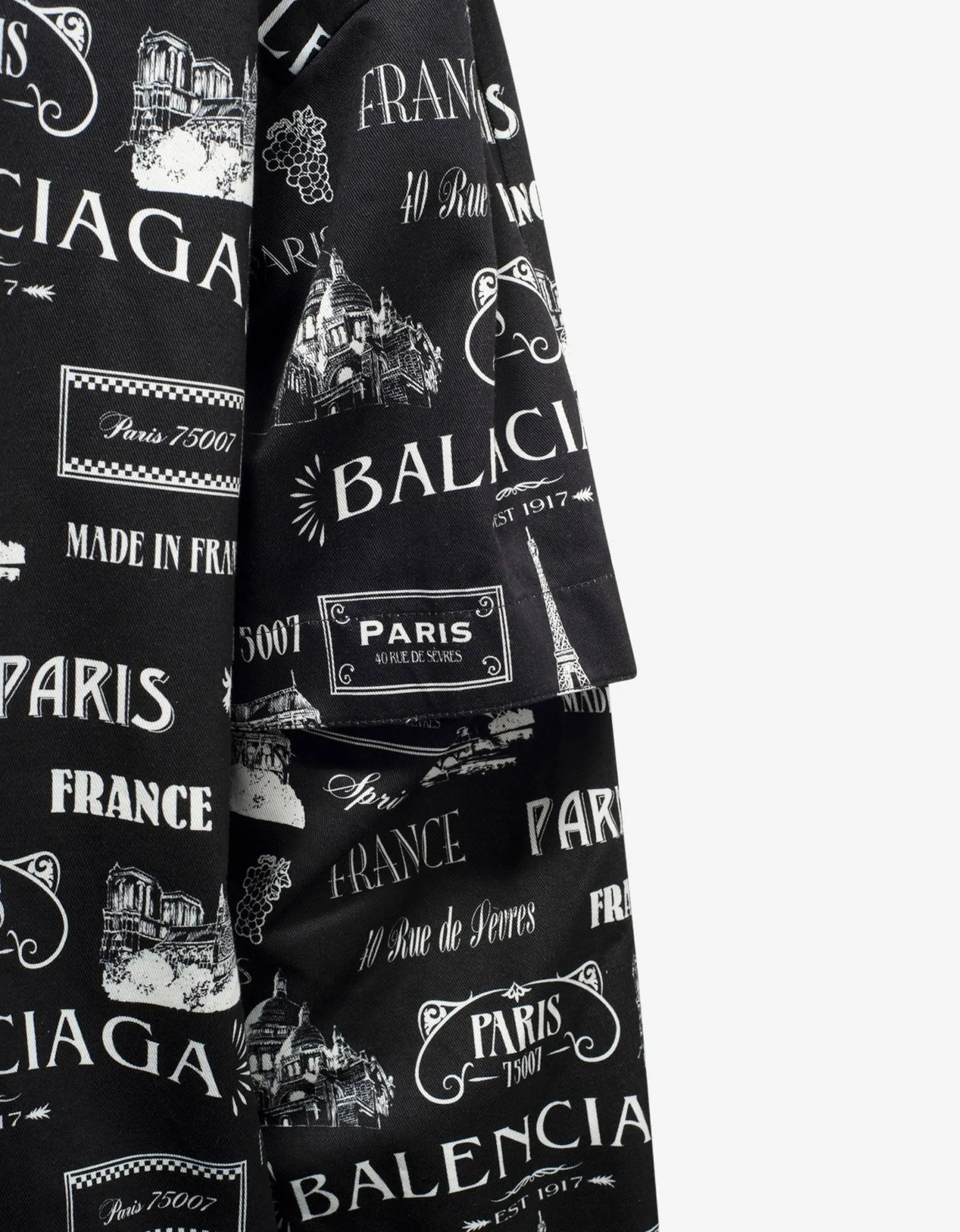 Black Double Sleeve Paris Resto Print Windbreaker