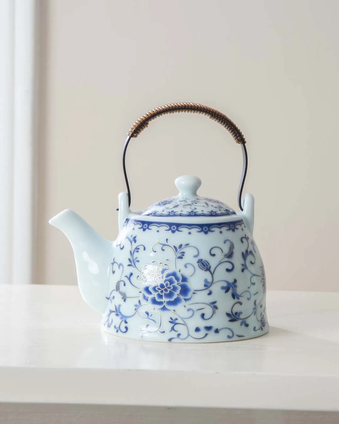 Blue Peony Ceramic Tea Kettle