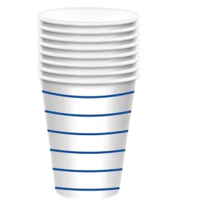 Bright Royal Blue HC Stripe Paper Cups FSC 266ml 8pk