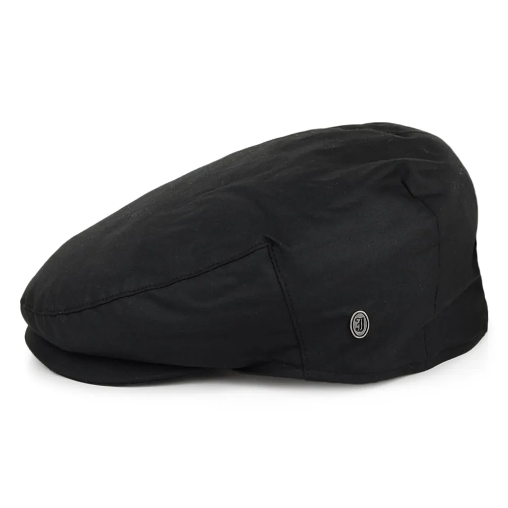 British Millerain Waxed Cotton Flat Cap - Black