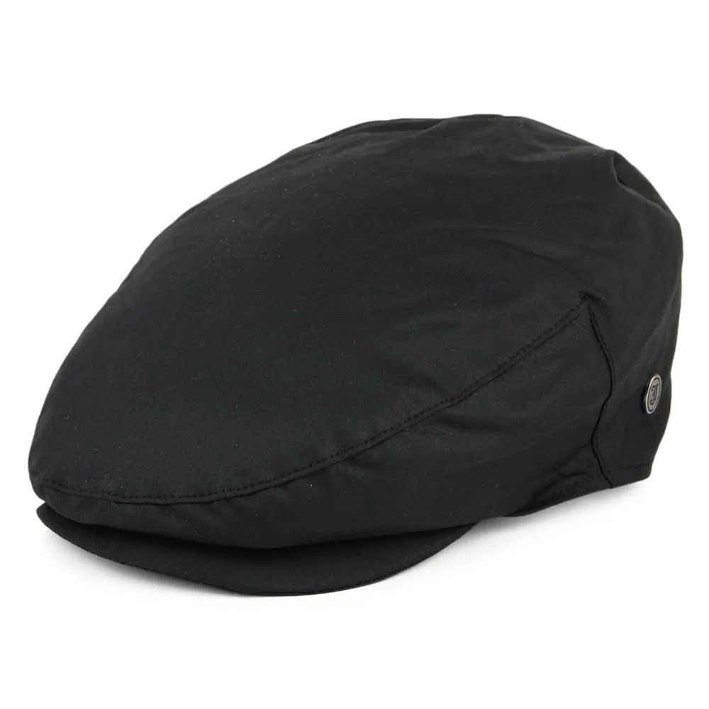 British Millerain Waxed Cotton Flat Cap - Black