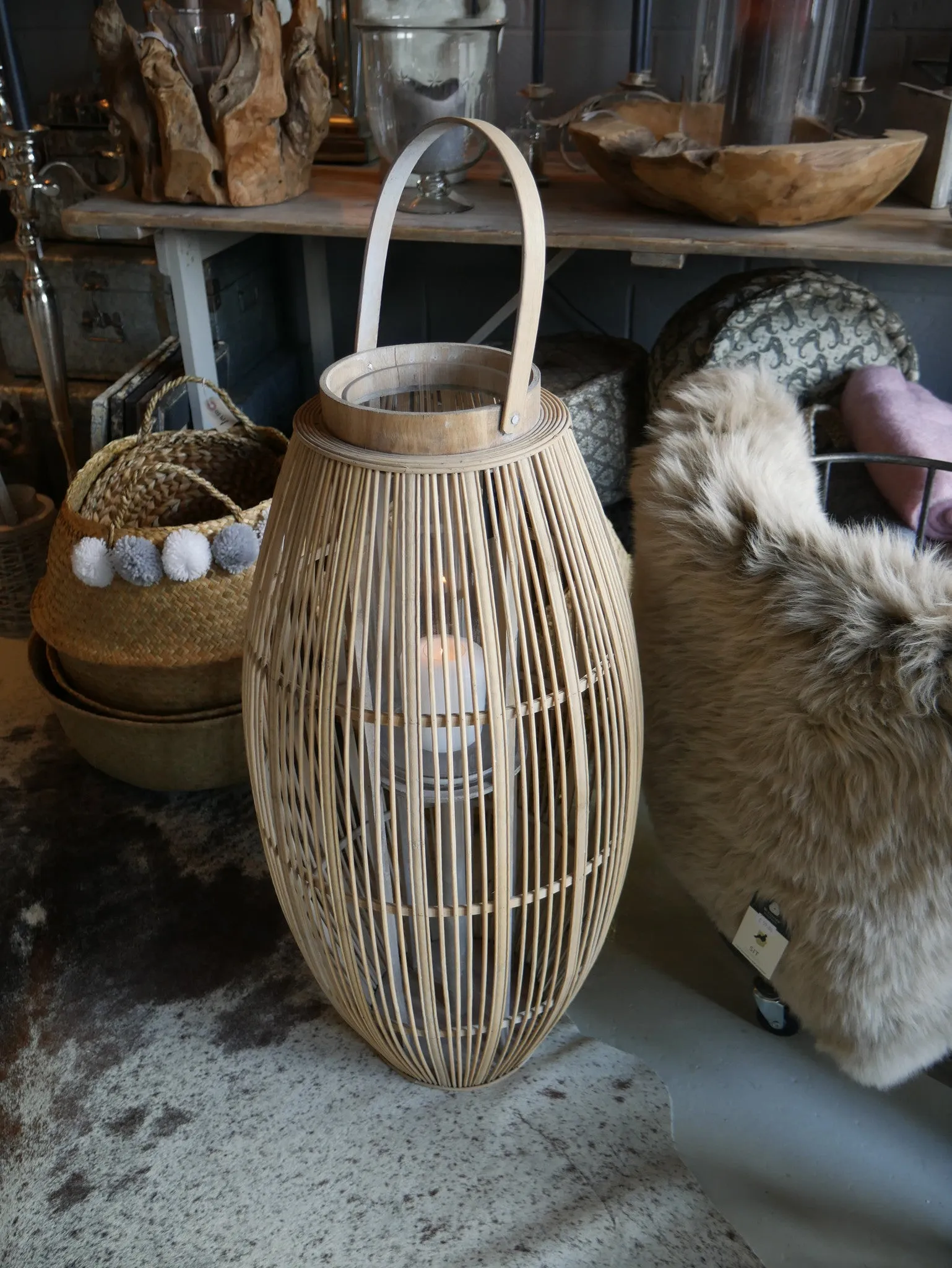 Broste Bamboo Wooden Lantern "Aleta" - Natural