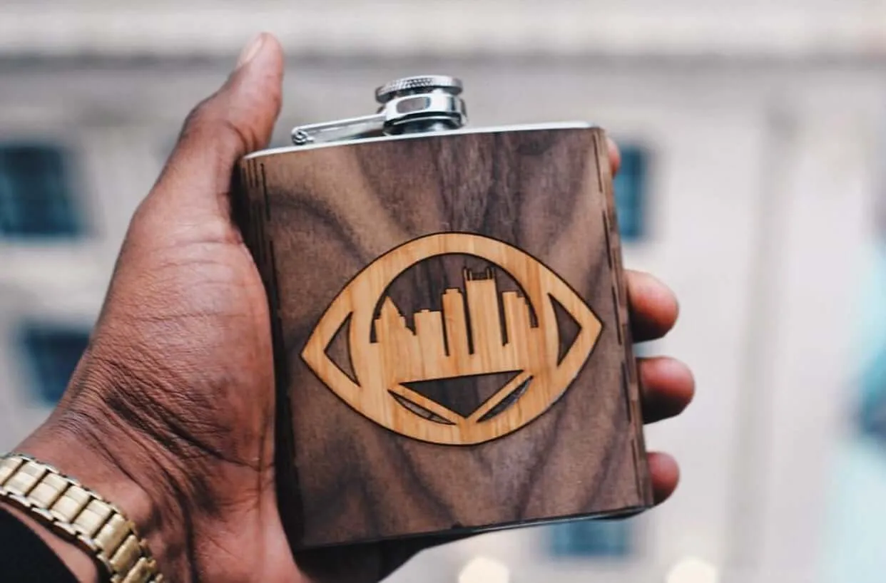 BSU Bronco - 6 oz. Wooden Hip Flask