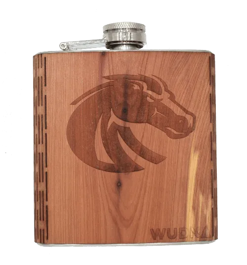 BSU Bronco - 6 oz. Wooden Hip Flask