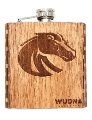 BSU Bronco - 6 oz. Wooden Hip Flask