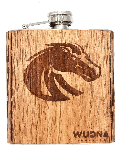 BSU Bronco - 6 oz. Wooden Hip Flask