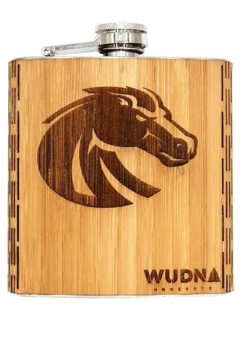 BSU Bronco - 6 oz. Wooden Hip Flask