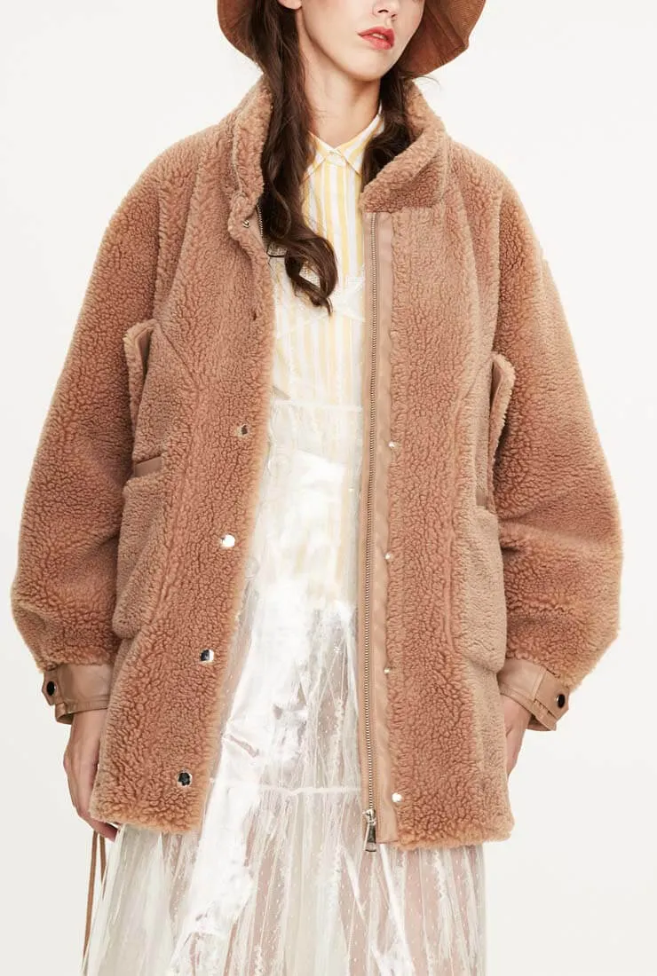 Camel Wool Loose Long Teddy Bear Coat