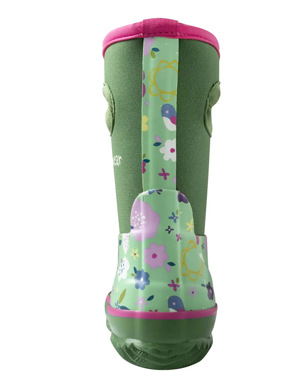 CHILDREN’S NEOPRENE RAIN/SNOW BOOTS, GREEN FLORAL