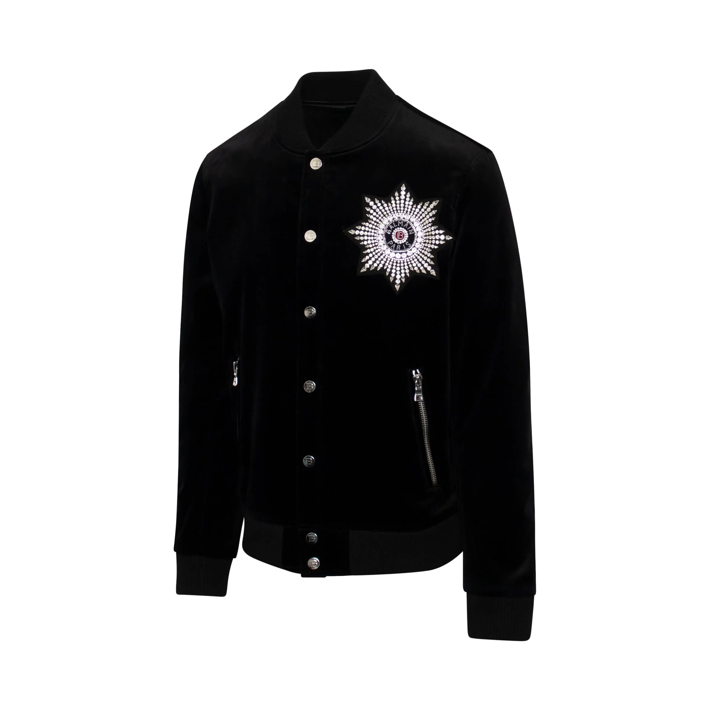 Embellished Velvet Bomber Jacket in Black