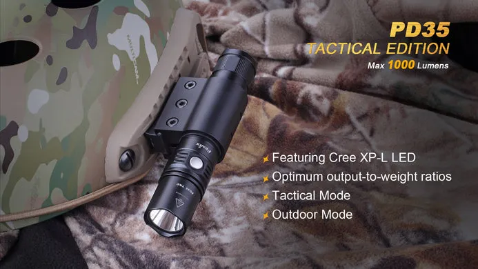 Fenix PD35 TAC Tactical Edition 1x 18650 / 2x CR123A 1000 Lumens CREE XP-L LED Flashlight