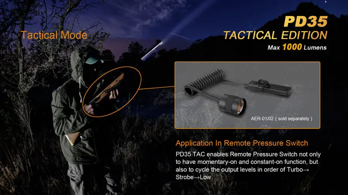 Fenix PD35 TAC Tactical Edition 1x 18650 / 2x CR123A 1000 Lumens CREE XP-L LED Flashlight