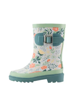 KID’S BUCKLE RUBBER RAIN BOOTS CORAL ROSES