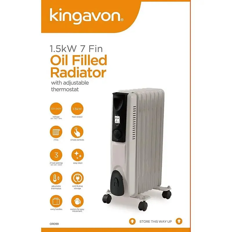 Kingavon 1.5Kw Oil Filled Radiator - 7 Fin White