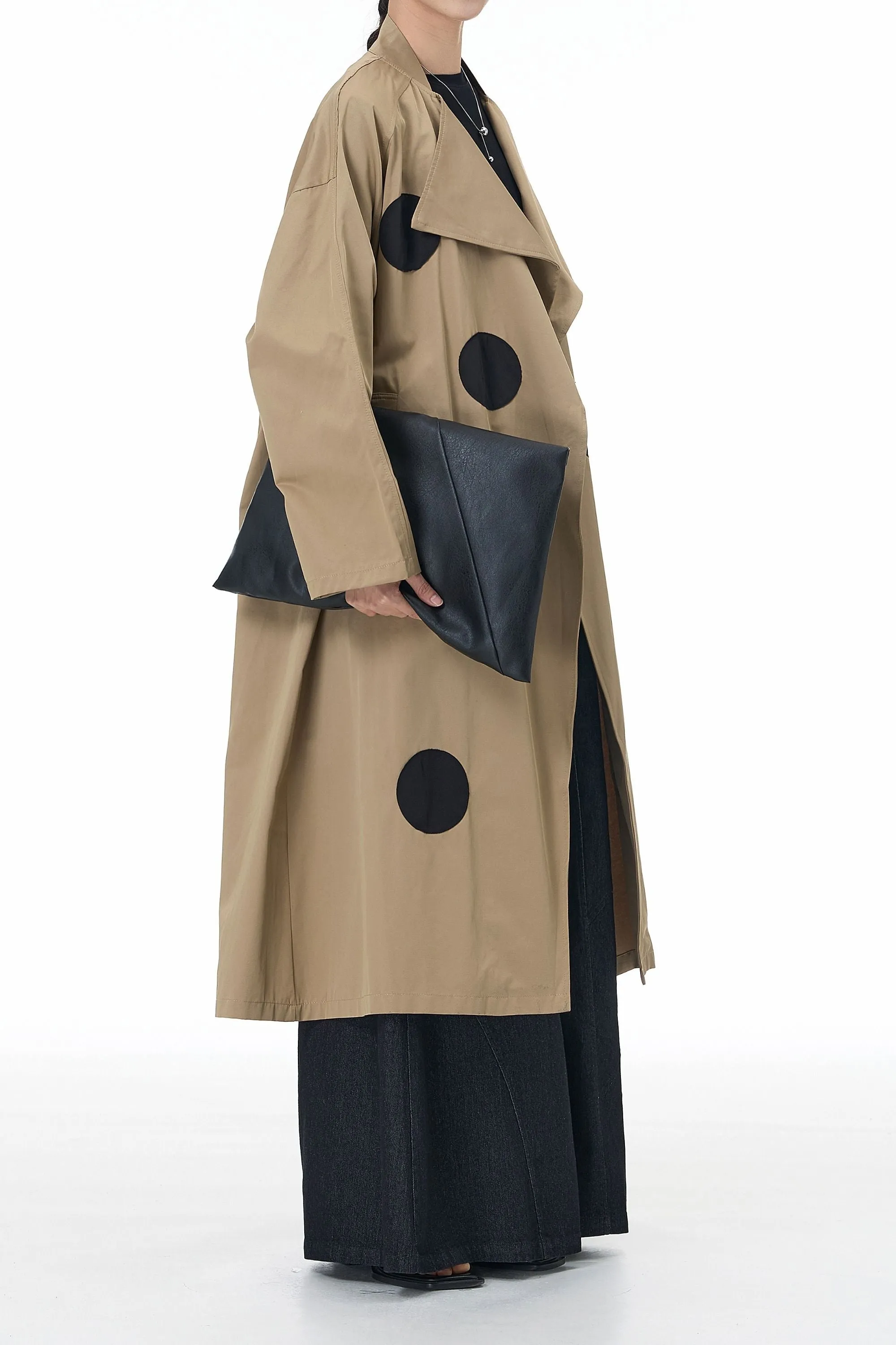 Light Brown Trench Coat With Patch Polka Dot