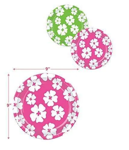 Luau Party Supplies - Hibiscus Flower Paper Dinner Plates and Luncheon Napkins (Serves 16)