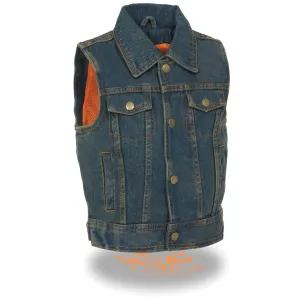 Milwaukee Leather MDK3910 Blue Unisex-Child Kids Denim Snap Front Vest with Shirt Style Collar