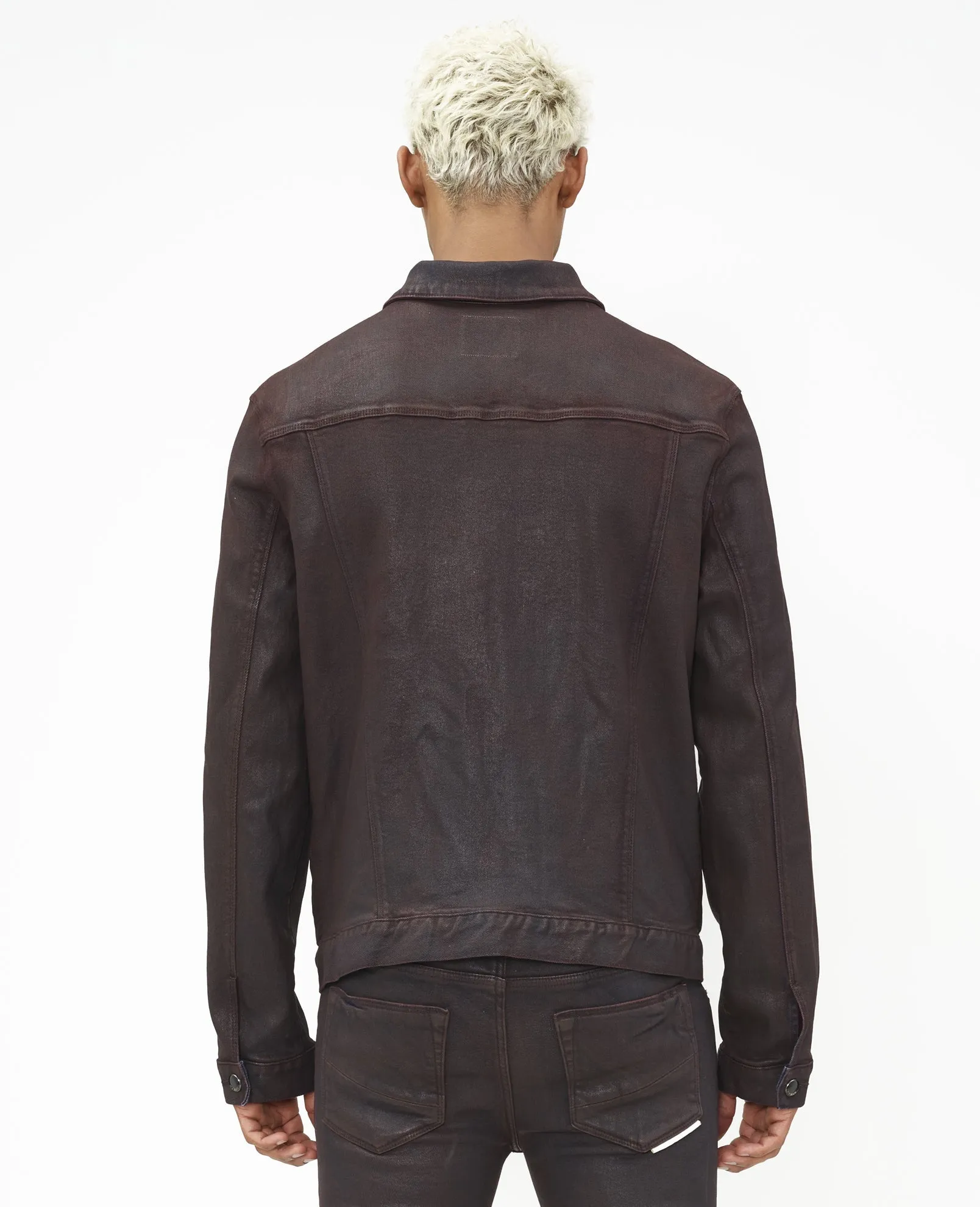 MK1 DENIM JACKET OVERSPRAY IN BURGUNDY