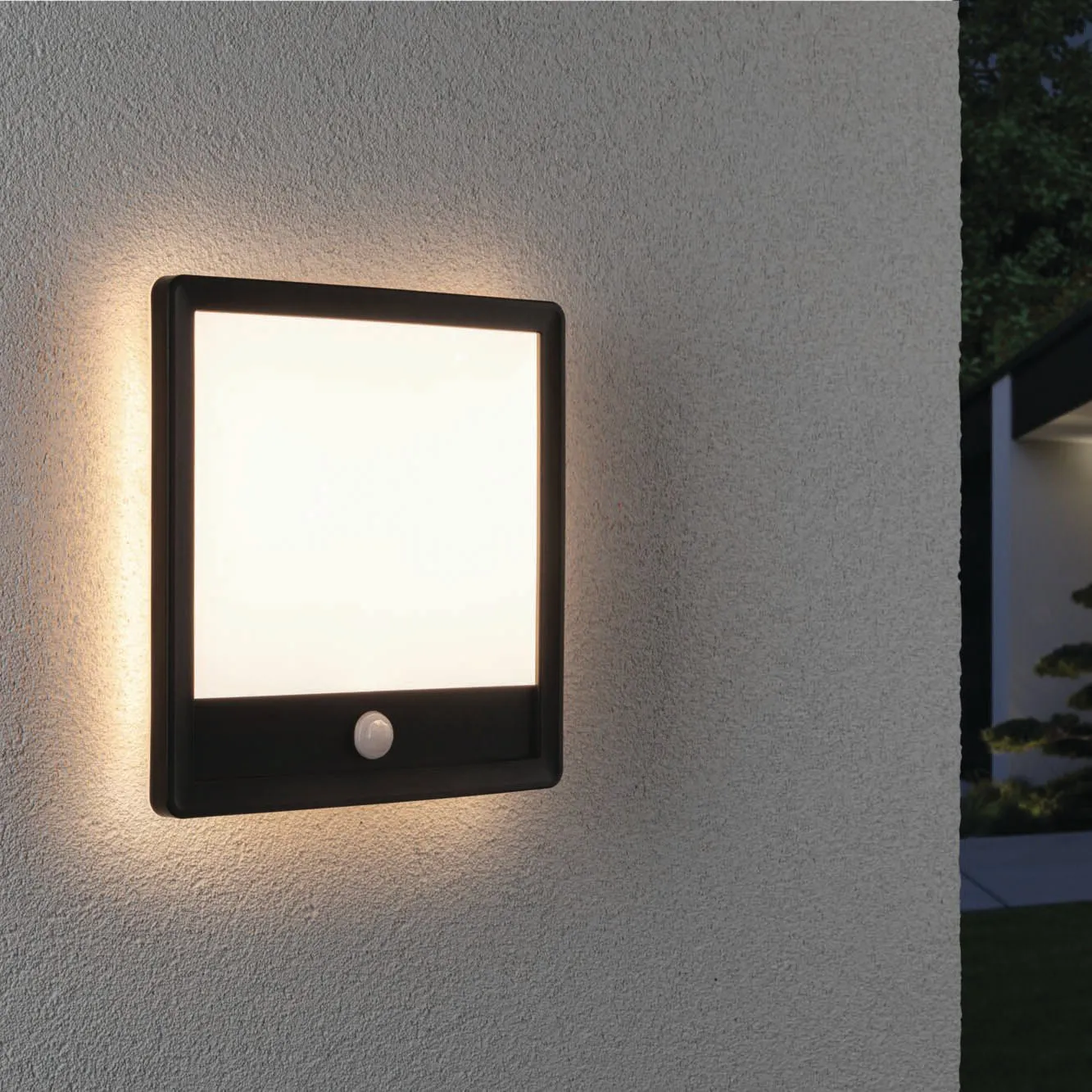 Outdoor Lamina 15.5W LED Backlit Square Wall Light with Motion Detection in Black