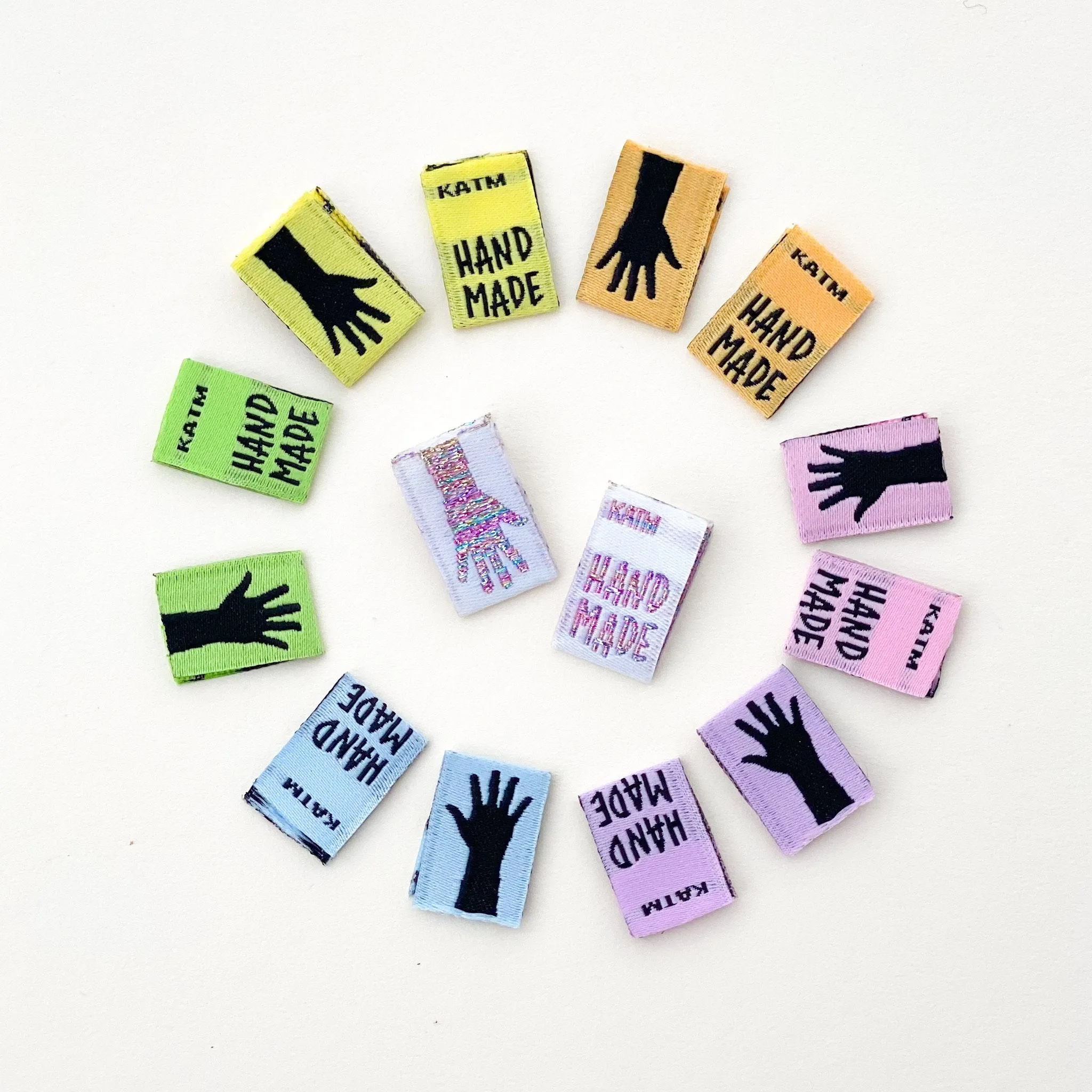 "Rainbow Mini Hands" - Mixed 14 Pack of Woven Labels