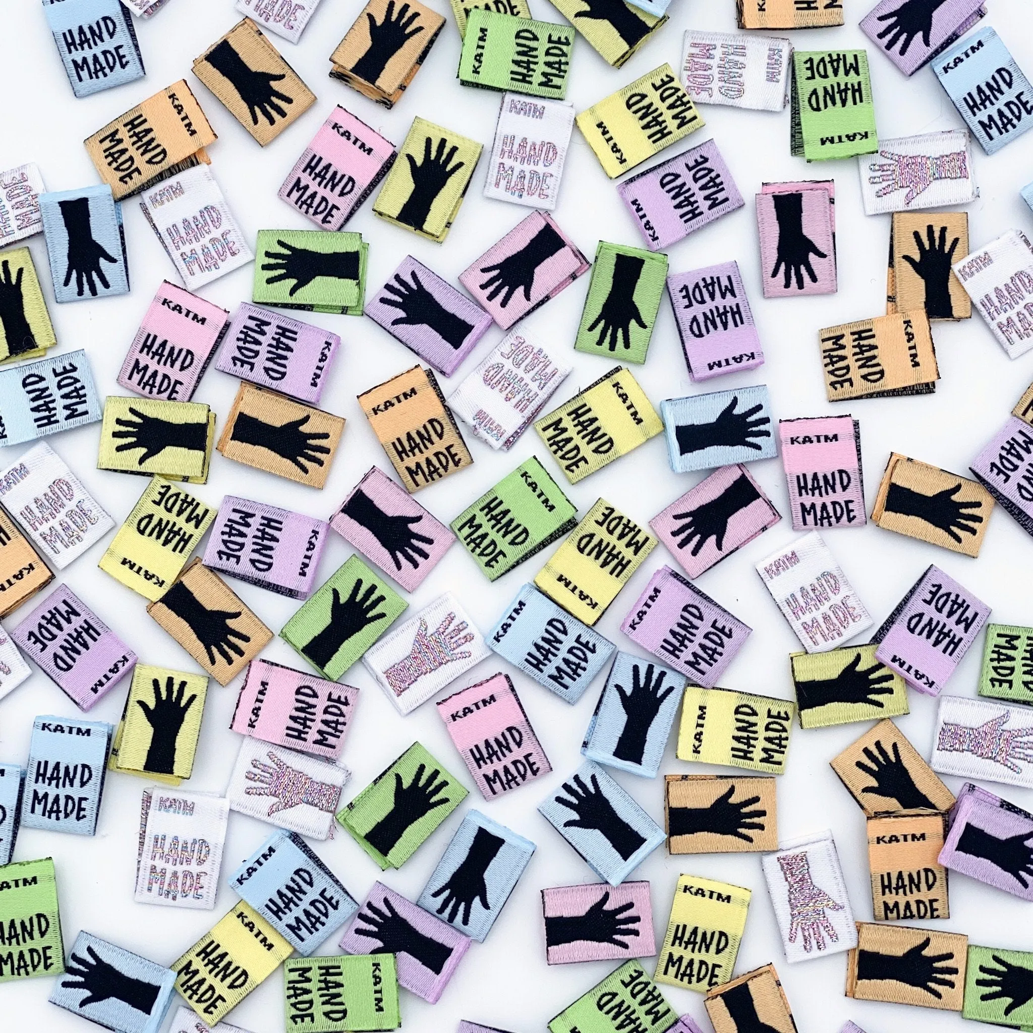 "Rainbow Mini Hands" - Mixed 14 Pack of Woven Labels