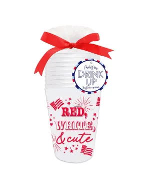 Red, White, & Cute Shatterproof Reusable Stackable Cups (Set of 10)