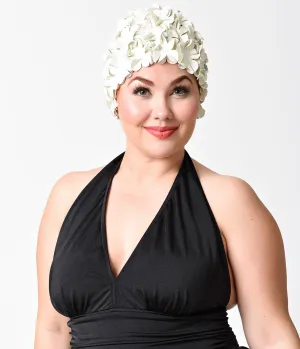 Retro 1950s Style Whipped Cream Floral Swim Cap