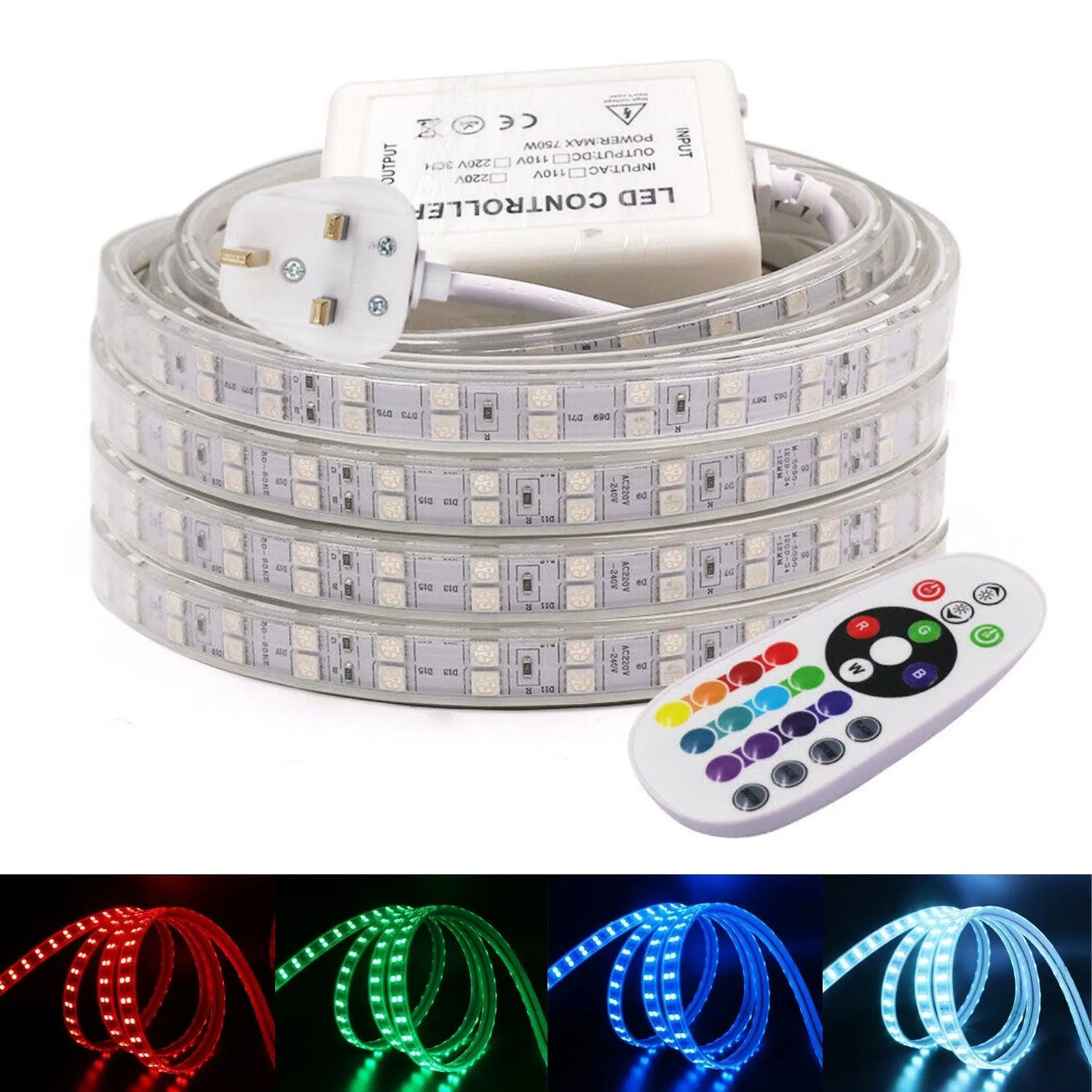 RGB LED Strip Light 220V 240V 120 LEDs/m IP65 Waterproof Full Kit