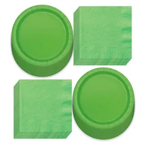 Solid Lime Green Paper Dinner Plates and Luncheon Napkins, Green Party Supplies and Table Decorations (Serves 16)