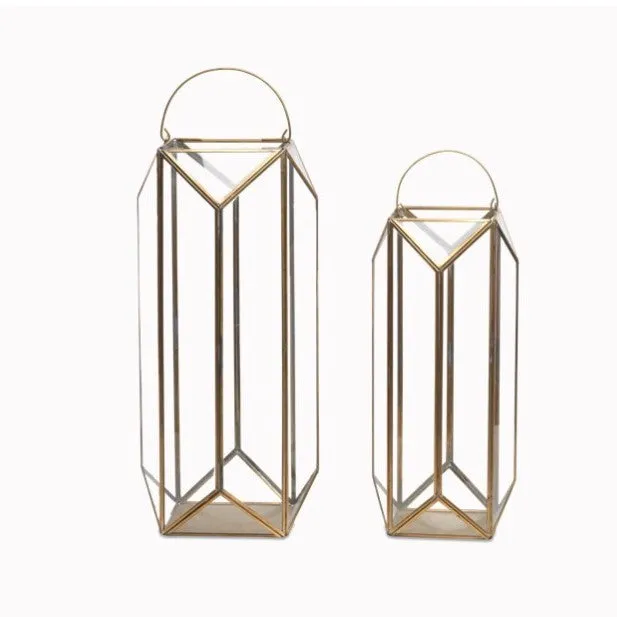 Tall Antique Brass and Glass Lantern