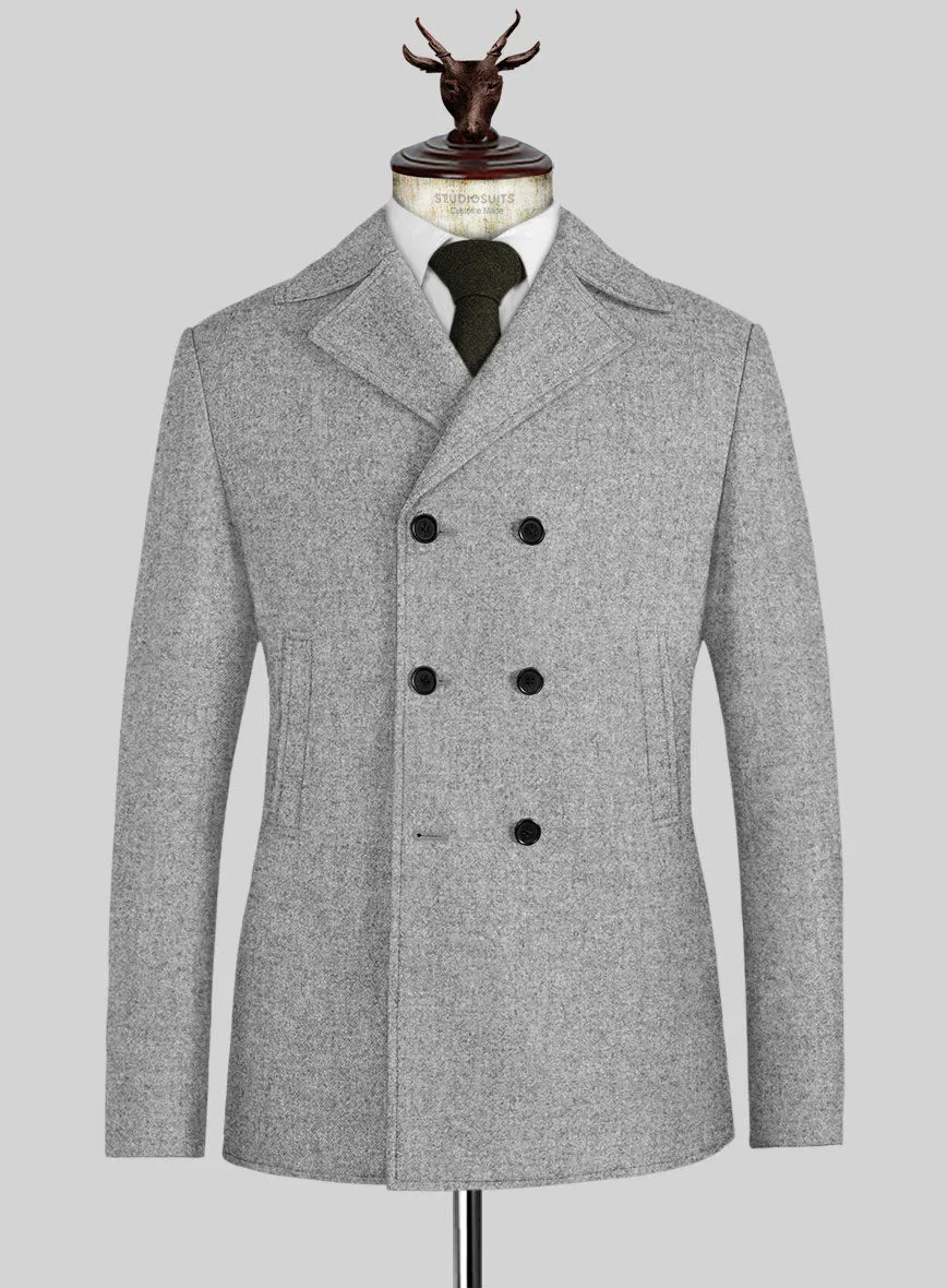 Vintage Plain Gray Tweed Pea Coat